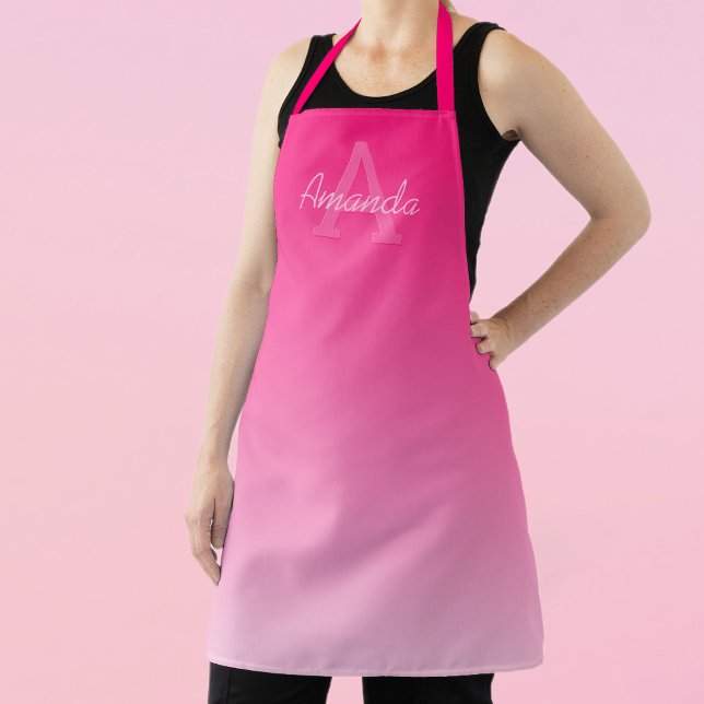 Your Name Cute Customizable Pink Ombre & Monogram Apron (Creator Uploaded)