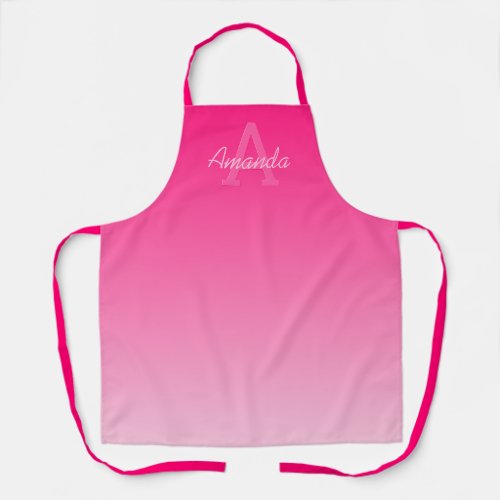 Your Name Cute Customizable Pink Ombre  Monogram Apron