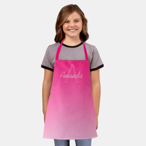 Your Name Cute Customizable Pink Ombre  Monogram Apron