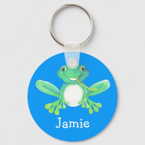 Your name cute fun frog green blue keychain