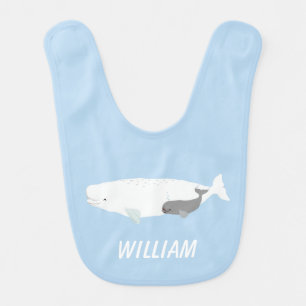 Your Name cute nursery beluga whale blue boy Baby Bib