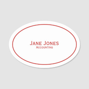 Your Name, Dept. Minimalist Red and White Name Tag