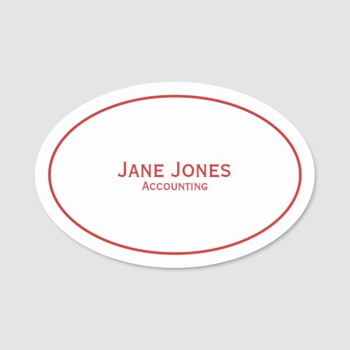 Your Name Dept Minimalist  Red and White Name Tag