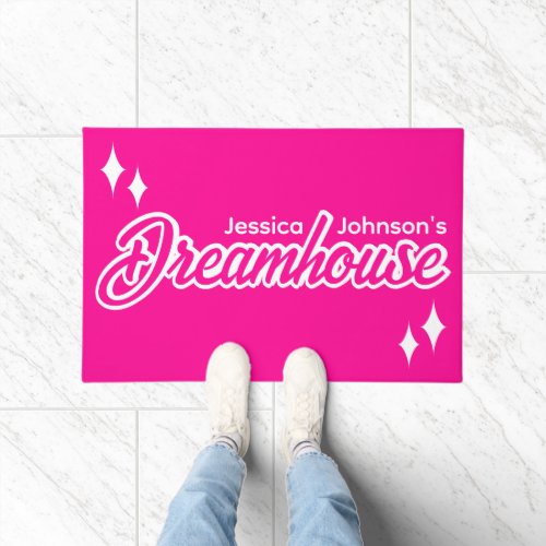 Your Name Dreamhouse Barbiecore Hot Pink Doormat
