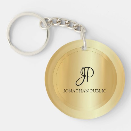 Your Name Elegant Faux Gold Template Monogram Keychain