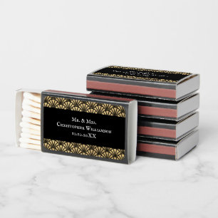 Your Name Elegant Gold Black Art Deco Wedding Matchboxes