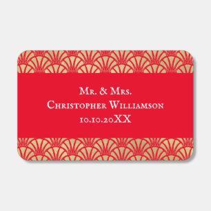 Your Name Elegant Gold Red Art Deco Wedding Matchboxes