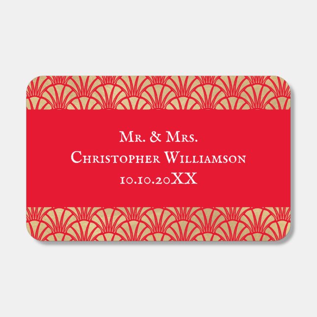 Your Name Elegant Gold  Red Art Deco Wedding Matchboxes (Front)