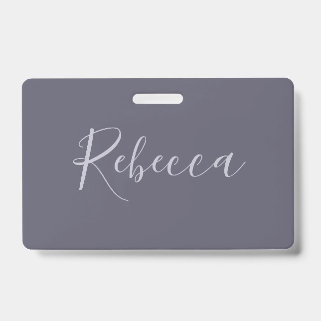 Your Name | Elegant Lavender Script on Hazy Purple Badge (Front)