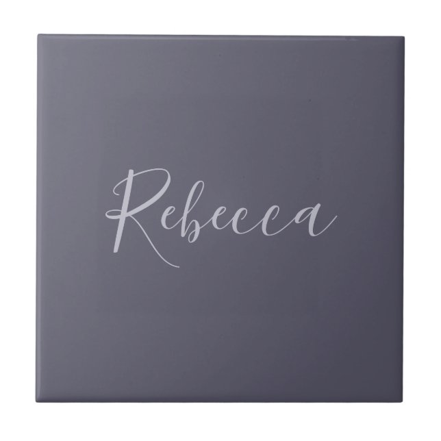Your Name | Elegant Lavender Script on Hazy Purple Ceramic Tile (Front)