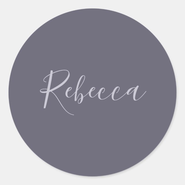 Your Name | Elegant Lavender Script on Hazy Purple Classic Round Sticker (Front)