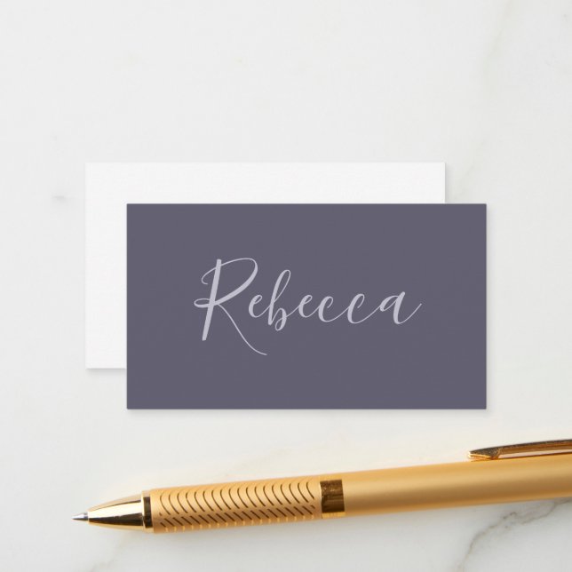 Your Name | Elegant Lavender Script on Hazy Purple Enclosure Card (Front/Back In Situ)