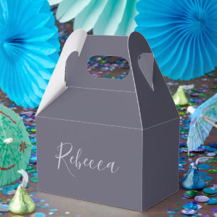 Your Name Elegant Lavender Script on Hazy Purple Favor Boxes