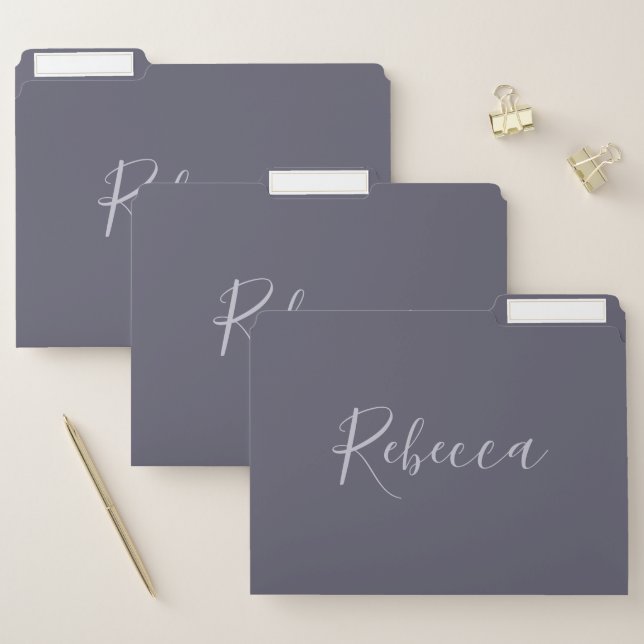 Your Name | Elegant Lavender Script on Hazy Purple File Folder (Set)