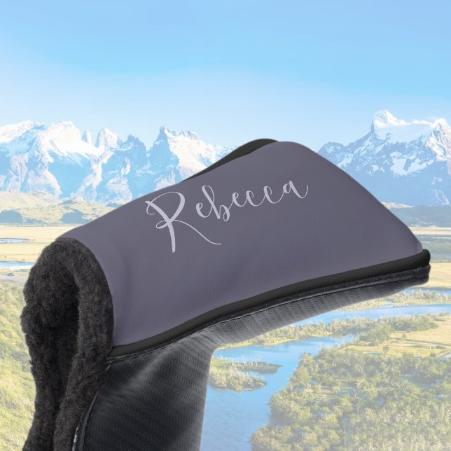 Your Name | Elegant Lavender Script on Hazy Purple Golf Head Cover (Creator Uploaded)