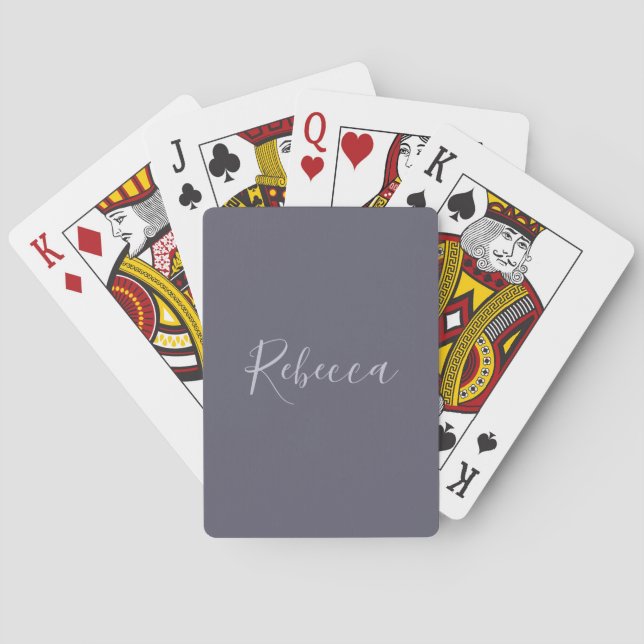 Your Name | Elegant Lavender Script on Hazy Purple Poker Cards (Back)
