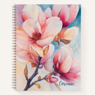 Your Name Elegant Pink Magnolia Blossoms Notebook