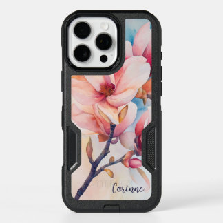 Your Name Elegant Pink Magnolia Blossoms iPhone 16 Pro Max Case