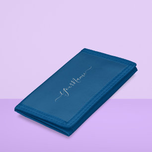 Your name -elegant script - blue Trifold Wallet