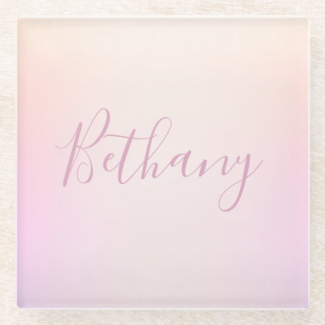 Your Name | Elegant Script Soft Ombre Glass Coaster (Front)