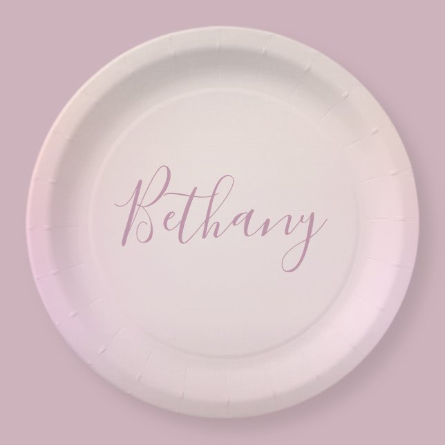 Your Name | Elegant Script Soft Ombre Paper Plates (Creator Uploaded)