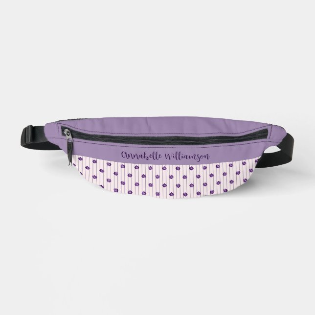 Your Name Elegant Violet & Blush Stripes & Blooms Fanny Pack (Front)