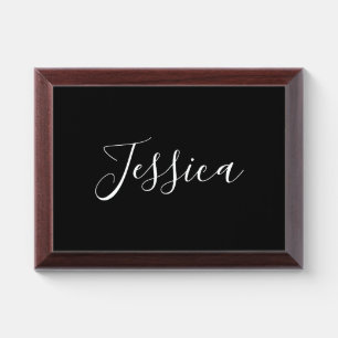 Your Name Elegant White Script on Black Award Plaque