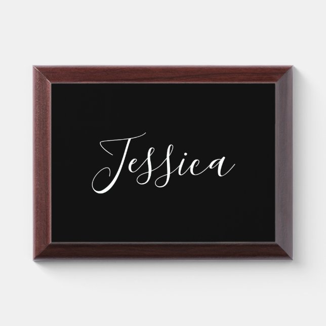 Your Name | Elegant White Script on Black Award Plaque (Horizontal)