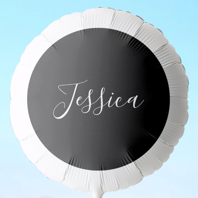 Your Name | Elegant White Script on Black Balloon (Creator Uploaded)
