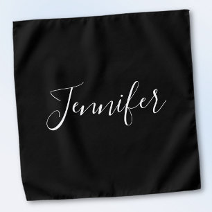 Your Name   Elegant White Script on Black Bandana