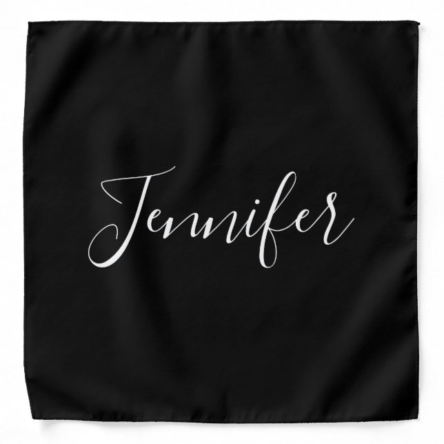 Your Name | Elegant White Script on Black Bandana (Front)