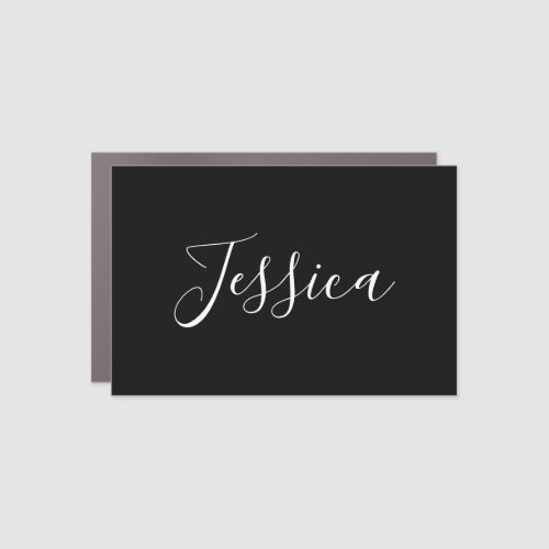 Your Name  Elegant White Script on Black Car Magnet