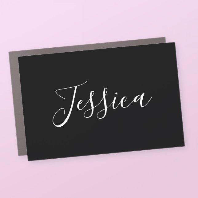 Your Name | Elegant White Script on Black Car Magnet (Creator Uploaded)