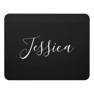 Your Name   Elegant White Script on Black Door Sign