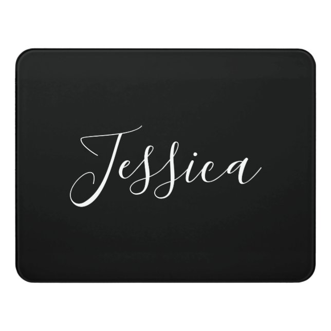 Your Name | Elegant White Script on Black Door Sign (Contemporary Front)