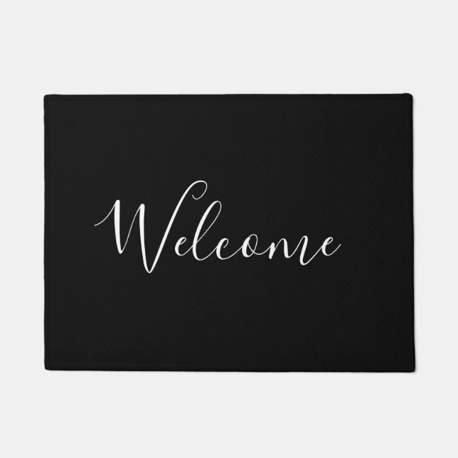 Your Name | Elegant White Script on Black Doormat (Front)