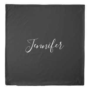 Your Name   Elegant White Script on Black Duvet Cover