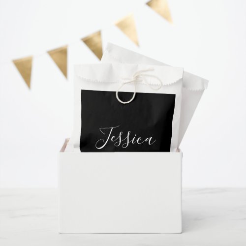 Your Name  Elegant White Script on Black Favor Bag