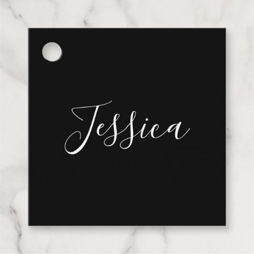 Your Name  Elegant White Script on Black Favor Tags