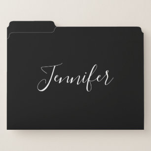 Your Name   Elegant White Script on Black File Folder