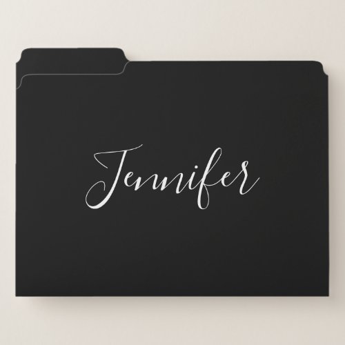 Your Name  Elegant White Script on Black File Folder