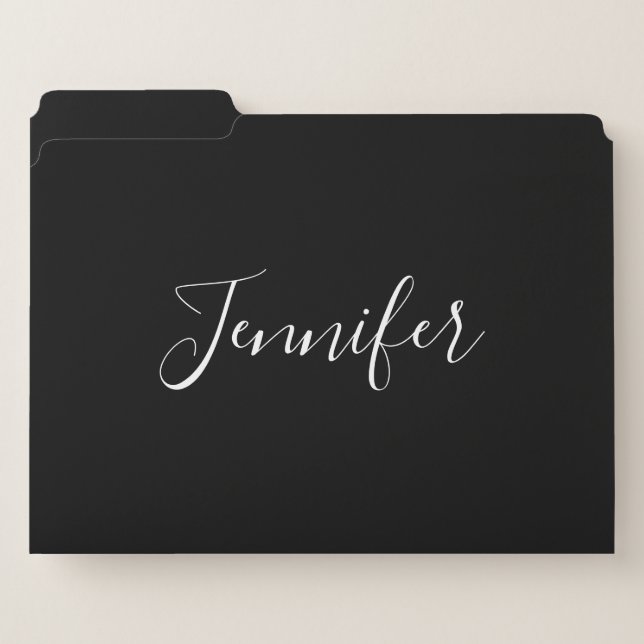 Your Name | Elegant White Script on Black File Folder (Front Left)