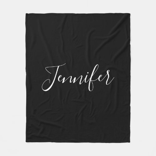 Your Name  Elegant White Script on Black Fleece Blanket