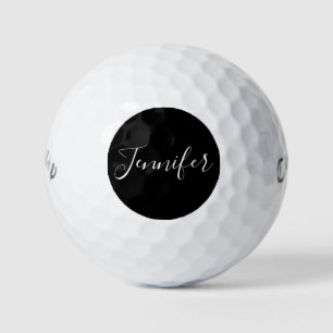 Your Name Elegant White Script on Black Golf Balls