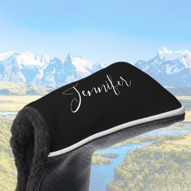 Your Name | Elegant White Script on Black Golf Head Cover (Creator Uploaded)