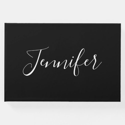 Your Name  Elegant White Script on Black Guest Book