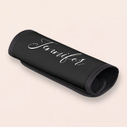 Your Name | Elegant White Script on Black Luggage Handle Wrap