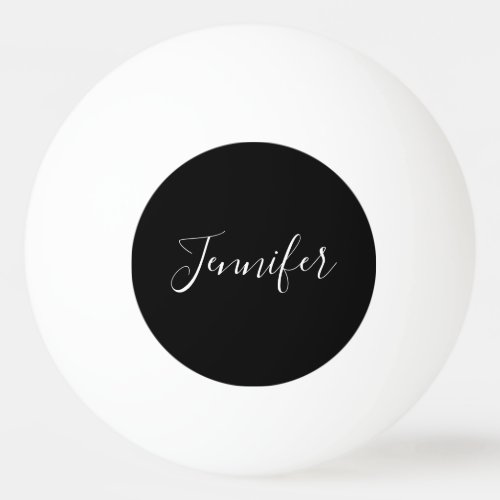 Your Name  Elegant White Script on Black Ping Pong Ball