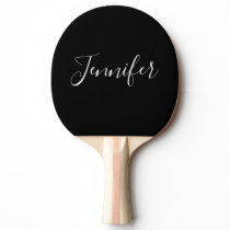 Your Name | Elegant White Script on Black Ping Pong Paddle Your Name | Elegant White Script on Black Ping Pong Paddle