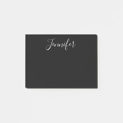 Your Name  Elegant White Script on Black Post_it Notes